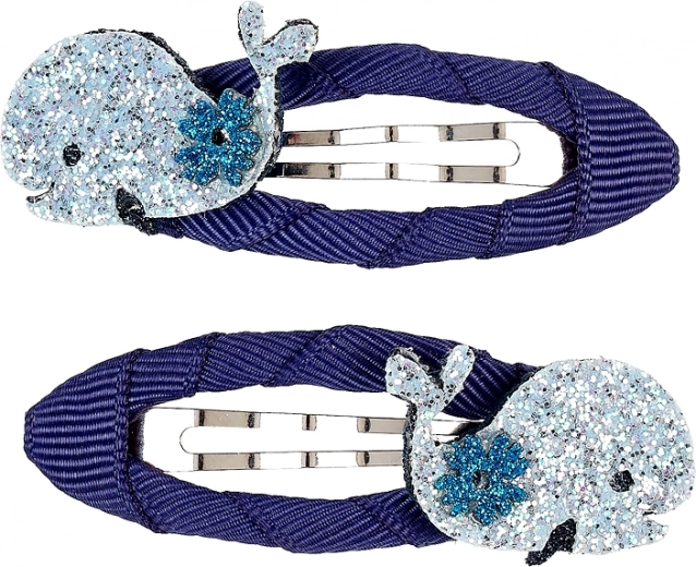 Sponky do vlasov s trblietavou veľrybou - 2 ks