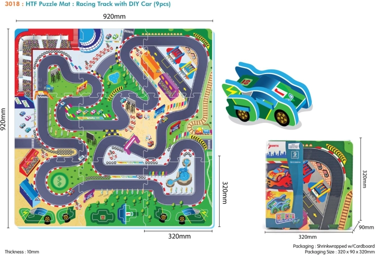 Penové puzzle podložka závodný okruh 9 dielov s autíčkom EVA 10m+