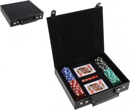 Pokerová sada v kufríku – 100 žetónov, 2 balíčky kariet a kocky