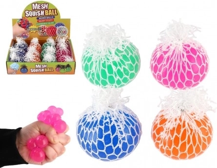 Antistresový stláčací miček so sieťkou 6 cm – 4 farby