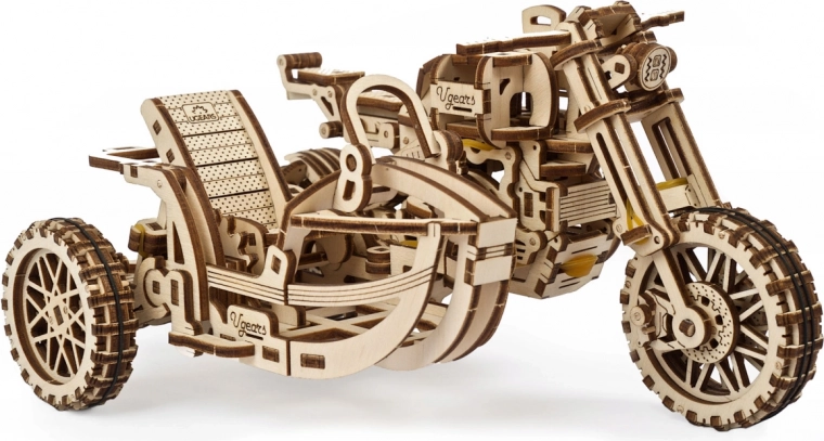 Ugears 3D puzzle motorka s postranným vozíkom – mechanický drevený model