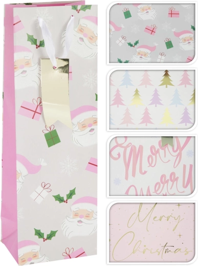 Darčeková taška na fľašu vianočná ružová