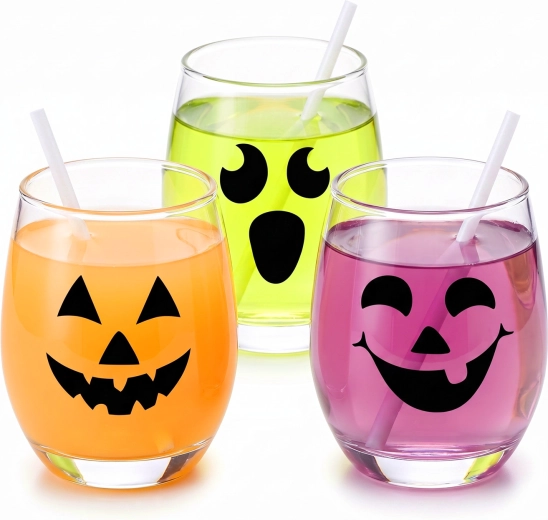 Súprava elektrostatických halloweenských nálepiek s čiernymi tekvicovými tvárami, 16 ks