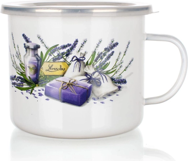 Smalťovaný hrnček Lavender 0,9 l s plastovým viečkom