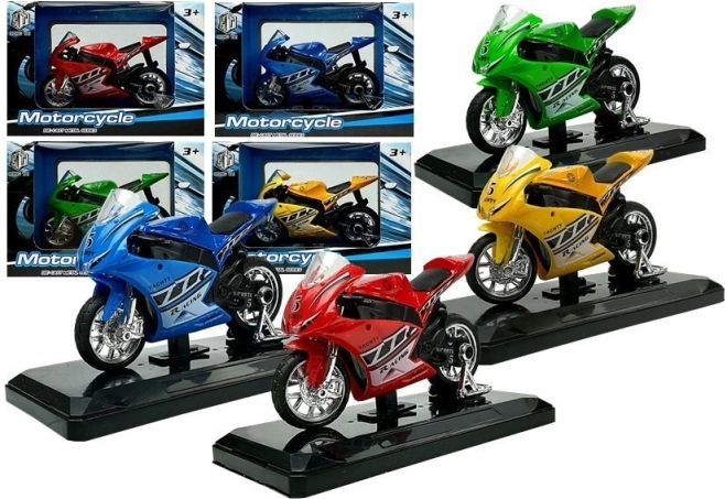 Športový motocykel so zvukmi 1:18 – kovový model na podstavci