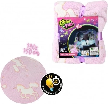 Plyšová svietiaca deka s jednorožcami 130 × 150 cm ružová