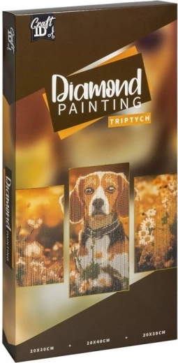 diamantové maľovanie na ráme pes – triptych 40 × 20 cm + 30 × 20 cm