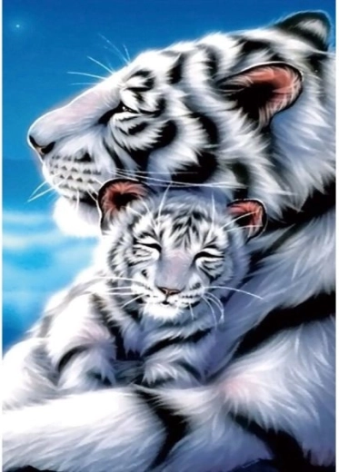 Diamantová mozaika (diamond painting) biele tigre 30 × 40 cm - 1 kus