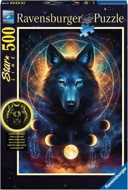 Puzzle Ravensburger svietiace v tme – Vlk a mesiace, 500 dielikov
