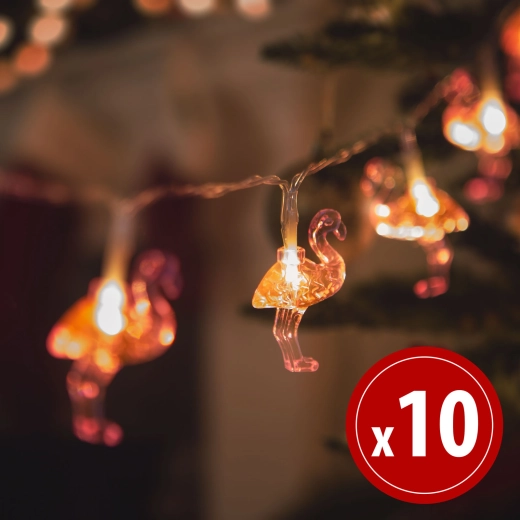 LED svetelná reťaz s plameniakmi 1,1 m, 10 LED, teplá biela