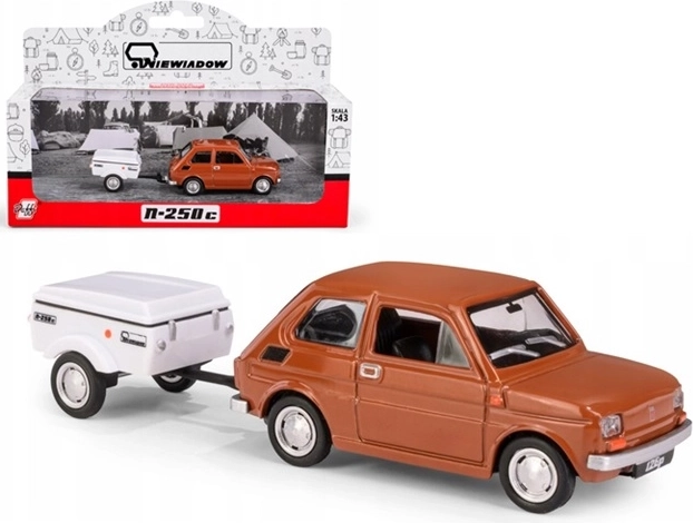 Fiat 126p s prívesom Niewiadów N250C krátky hnedý model 1:43