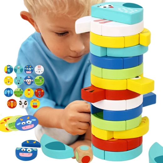 Drevená balančná hra zvieratká TOOKY TOY s kockou a kartami