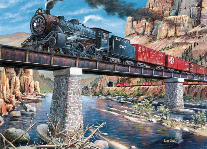 Puzzle Lokomotíva na moste 1000 dielikov