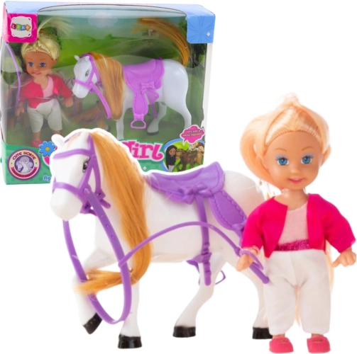 Mini bábika s koníkom – jazdecká sada so sedlom a uzdou