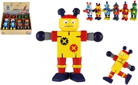 Drevený robot 12 cm – sada 6 farebných druhov