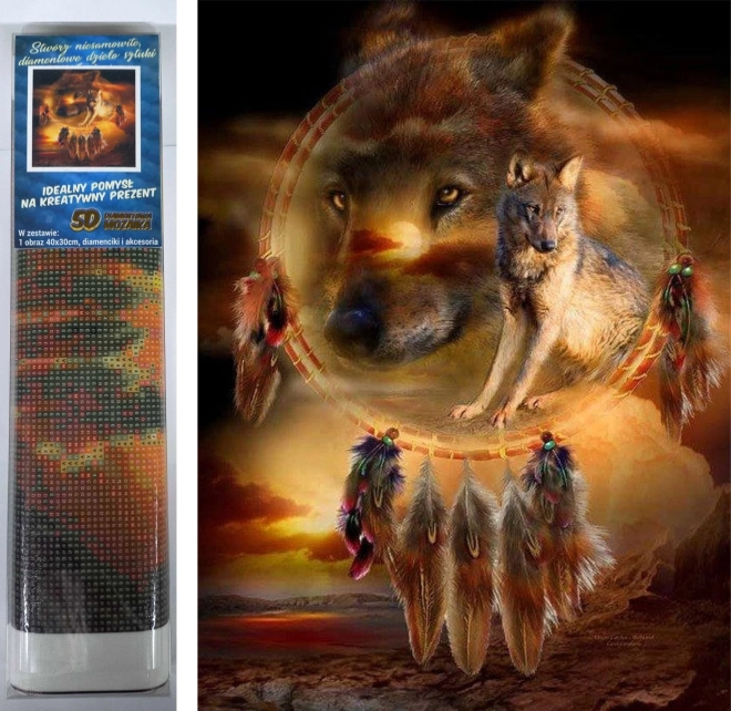 Diamantové maľovanie Lapač snov s vlkmi 30x40 cm