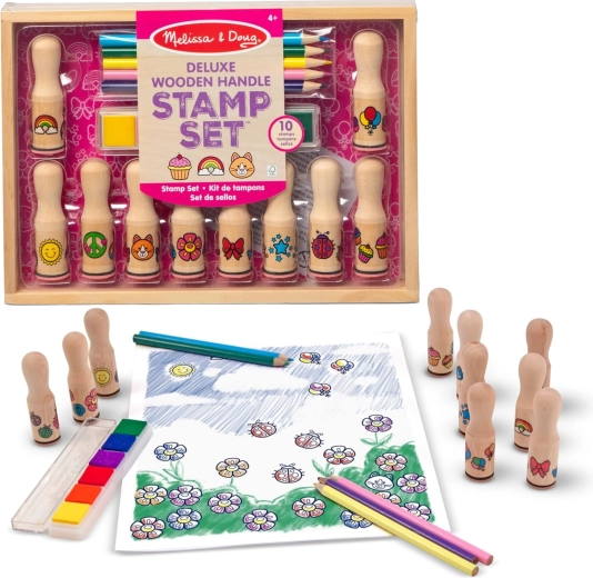 Melissa & Doug kreatívna súprava drevených pečiatok s atramentmi a pastelkami