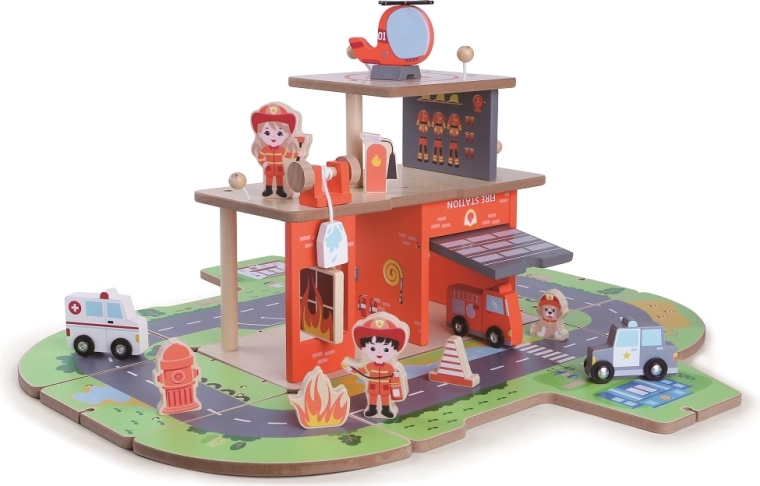 2Kids Toys drevená hasičská stanica 2 v 1
