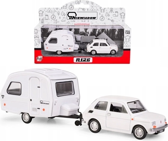 Fiat 126p s karavanom Niewiadów N126, biely, model 1:43