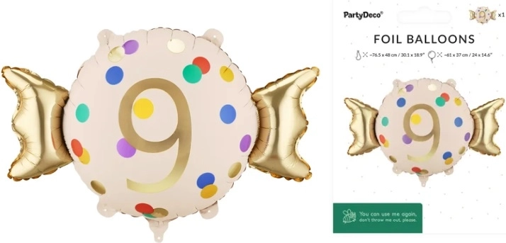 Fóliový narodeninový balón Cukierek – číslica 9 (cukrík/bonbón)