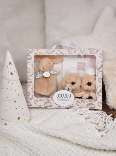 Darčeková sada Doudou béžový plyšový zajačik a topánočky