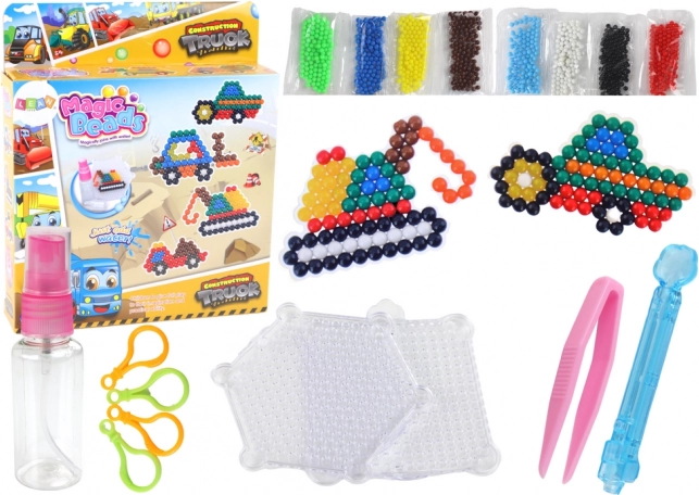 Sada vodných korálikov DIY – kúzelné koráliky, 8 farieb, stavebné vozidlá