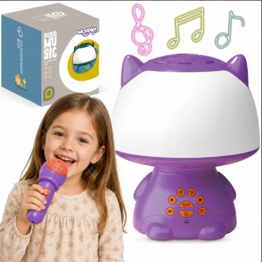 Woopie multifunkčná RGB lampička s Bluetooth reproduktorom a karaoke mikrofónom fialová