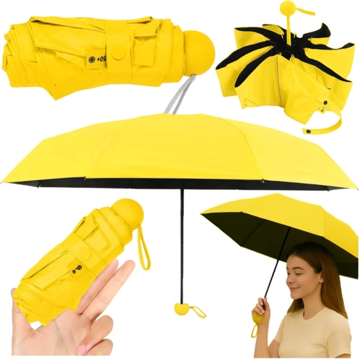 Kompaktný skladací dáždnik s UV ochranou UPF 50+ žltý 90 cm s puzdrom