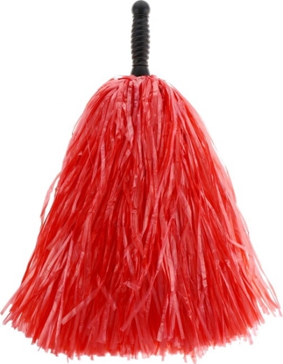 Červený cheerleadingový pompon s čiernou rukoväťou