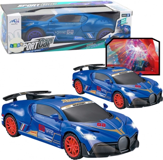 Interaktívne športové auto so senzorom prekážok, so svietiacou LED guľou a otáčaním o 360°, modré