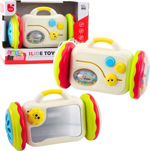 Interaktívne zrkadielko na kolieskach pre bábätká – vzdelávacia hračka s hrkálkou