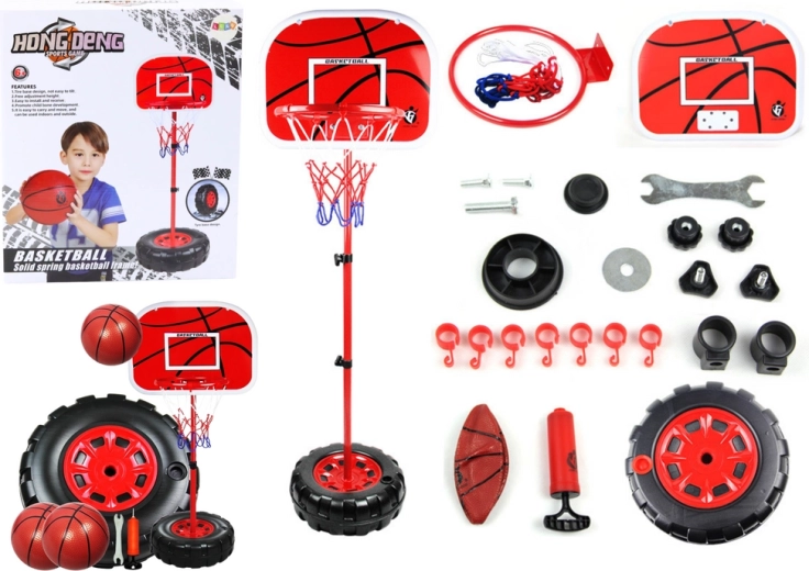 Nastaviteľný kôš na basketbal s pumpou a loptou