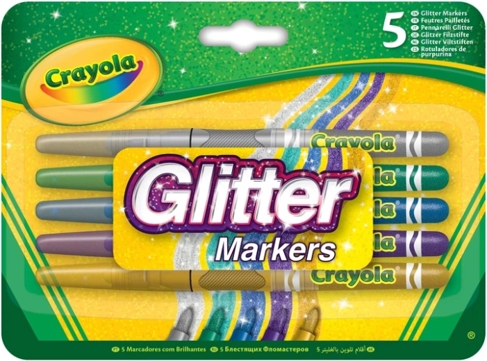 Crayola umývateľné trblietavé fixky, 5 farieb