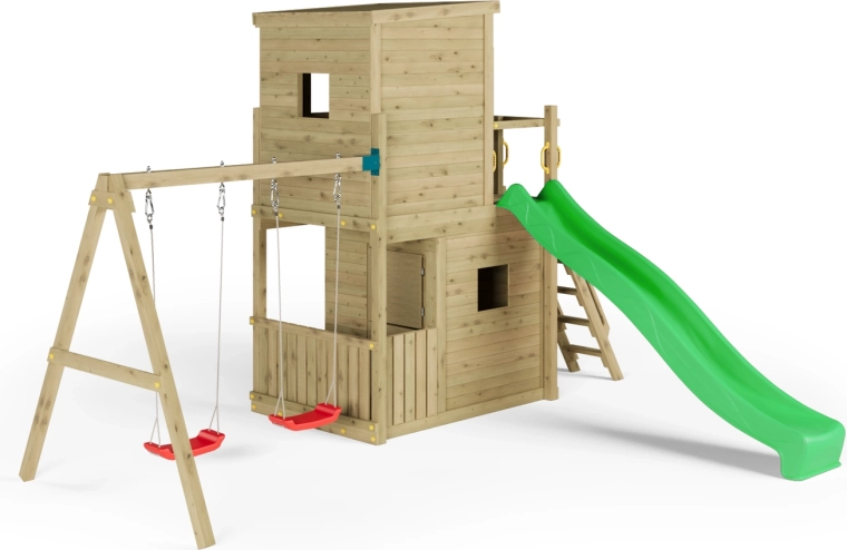 Zvýšený domček s drevenou strechou