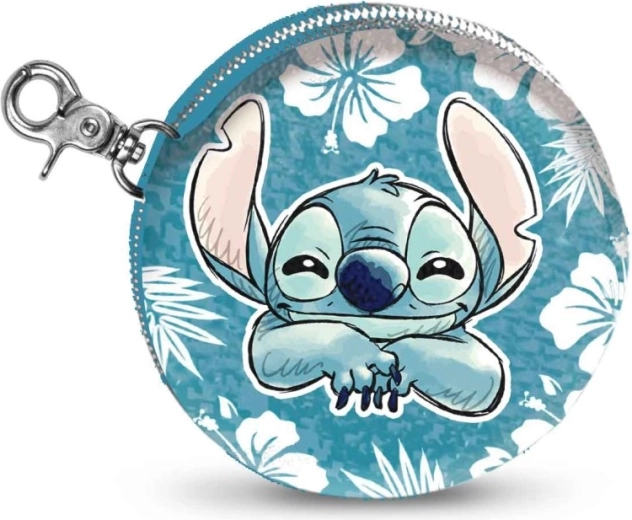 Detská okrúhla peňaženka Disney Stitch na zips s karabínkou - 1 kus