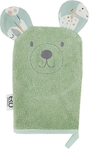 EKO bavlnená žinka s uškami Bear olivovo zelená 20 × 15 cm