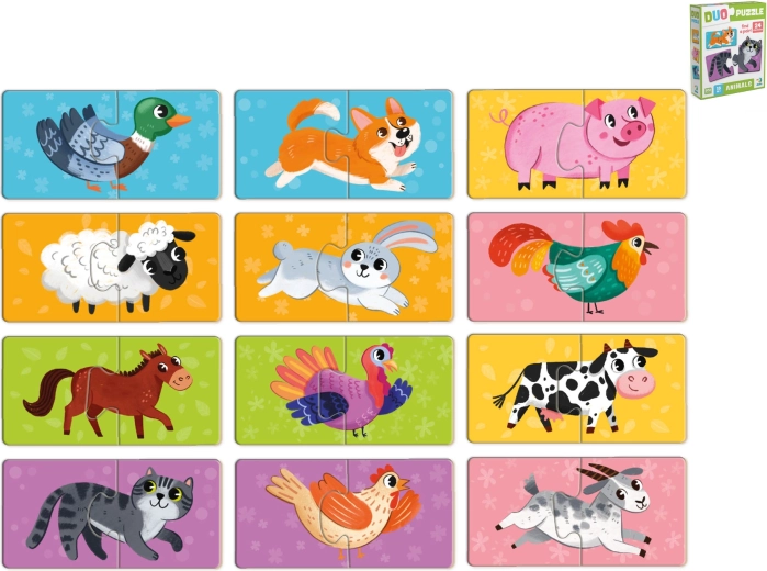 Detské puzzle zvieratká v krabičke (24 dielikov, 12 obrázkov) od 18 mesiacov