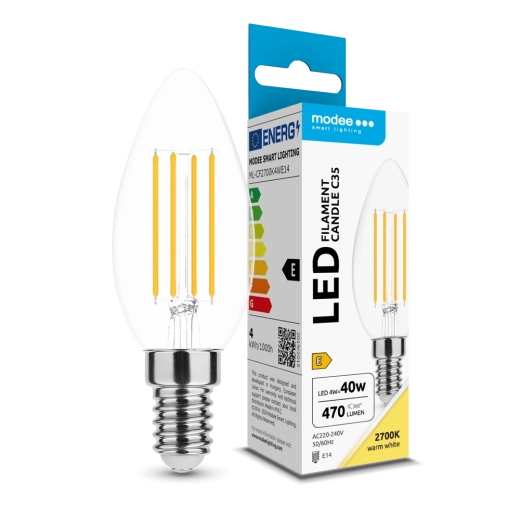 Modee LED žiarovka Filament C35 4 W E14, 470 lm, teplá biela