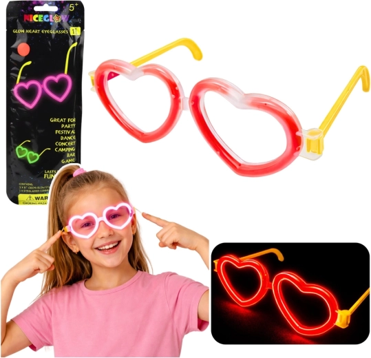 Fluorescenčné okuliare srdce svietiace v tme – neónovo červené
