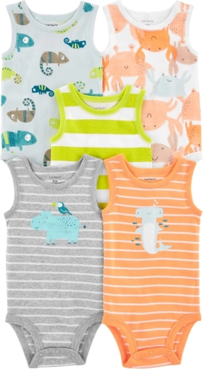 Carter's dojčenské body bez rukávov Stripes Animals – sada 5 ks pre chlapcov