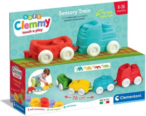 CLEMENTONI Soft Clemmy Senzorický vláčik s kockami