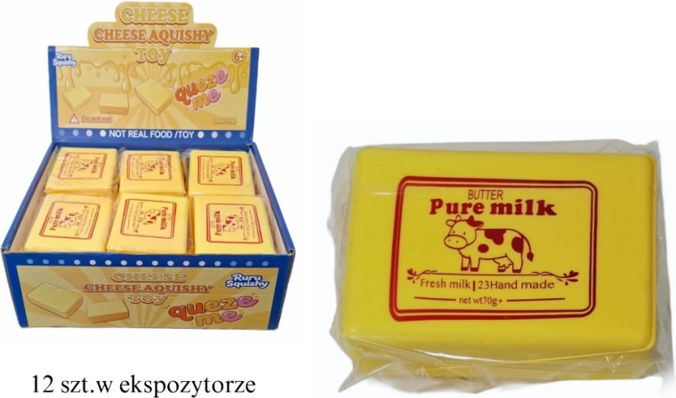 Antistresová stláčacia loptička v tvare kocky masla - 1 kus