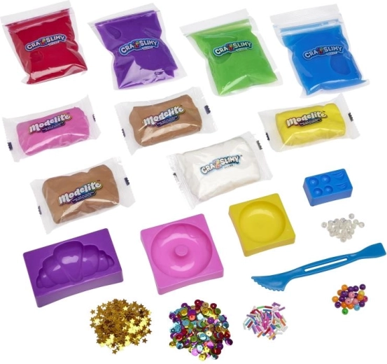 Mix textúr: lesklý sliz, marshmallow sliz a ľahká modelína