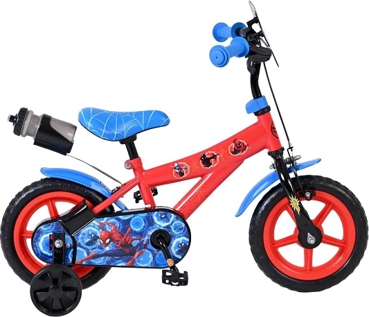 Detský bicykel Spider-Man 12″ s prídavnými kolieskami a bidonom