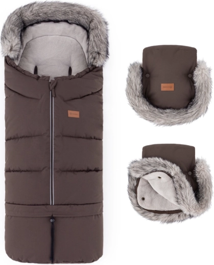 PETITE&MARS set zimný fusak Arctic 4v1 + rukavice na kočík Furry rich brown