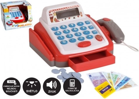 Malá detská digitálna pokladňa s doplnkami, so svetlom a zvukom