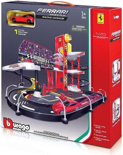 Bburago Ferrari Race+Play garáž so závodnou dráhou a autíčkom 1:43