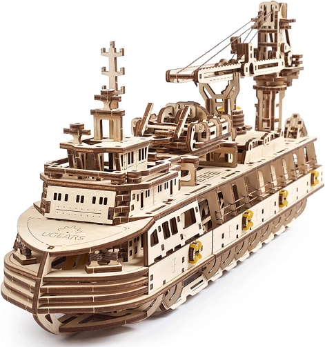 ugears 3d drevené mechanické puzzle výskumná loď