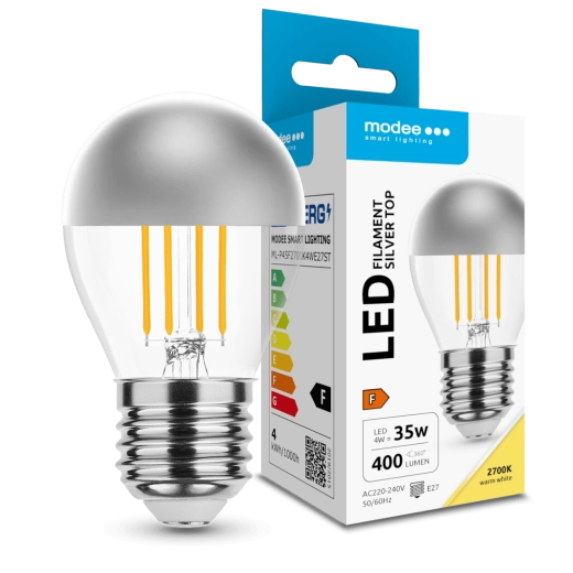 Modee LED žiarovka Filament Globe Mini P45 Silver Top 4 W E27 400 lm teplá biela