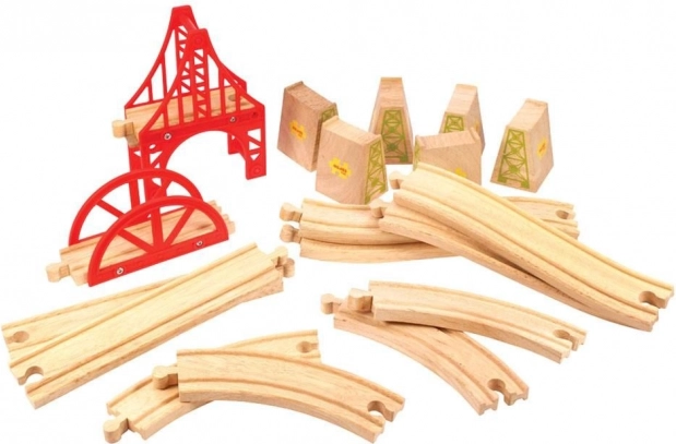 Drevená mostná vlaková sada 18 dielov Bigjigs Rail